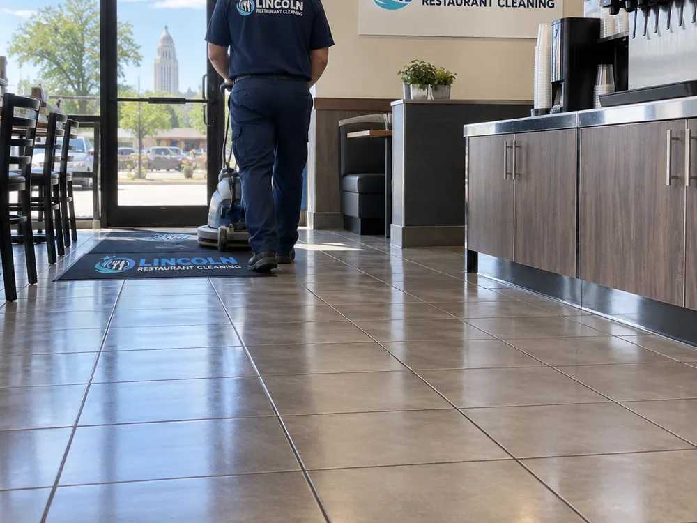 Clean front-of-house restaurant tile with a uniform residue-free appearance